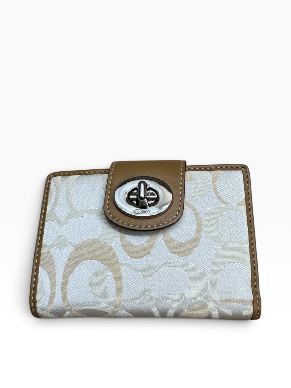 Vintage.Coach Beige and Tan Signature Turnlock Wallet